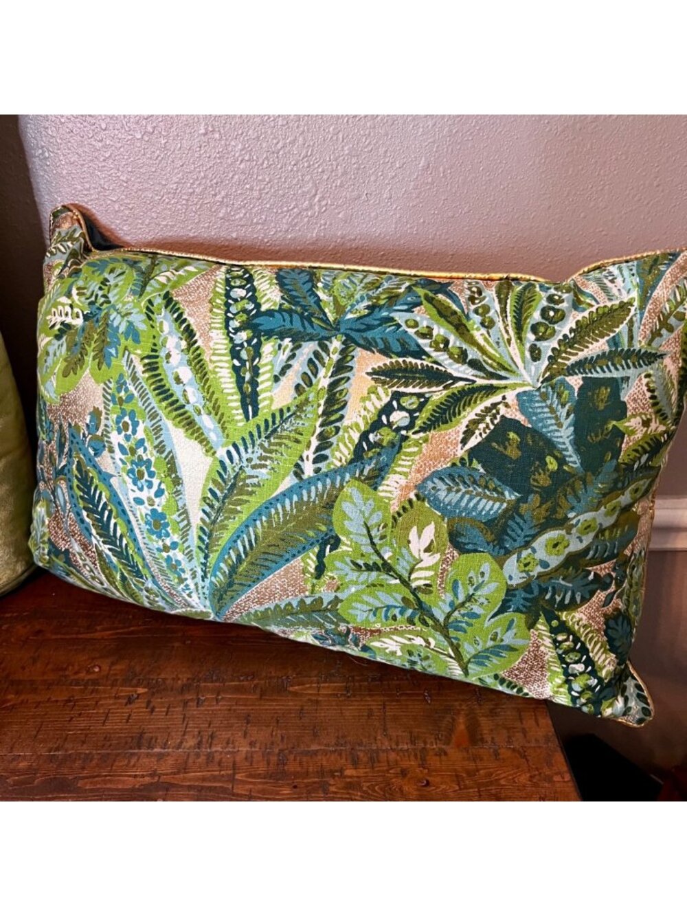 Retro Tropical Green And Teal And Gold Pillow 14X24